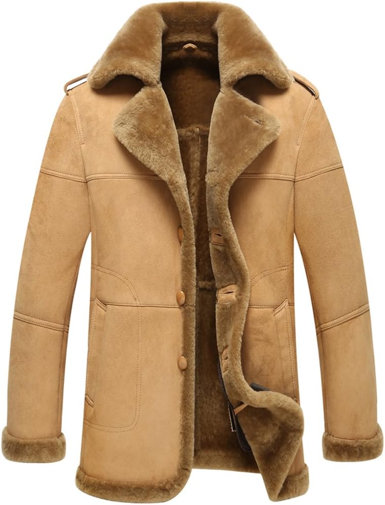 Leather Jacket Man Shearling Coat Sheepskin Jacket B-3 Bomber Outerwear Flight Coat