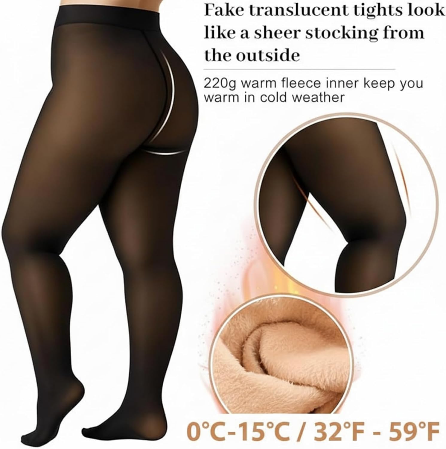 Plus Size Fleece Lined Tights Sheer for Women Fake Translucent Winter Warm Pantyhose Leggings Thick Thermal Tights(Black,3XL-4XL) - Image 7