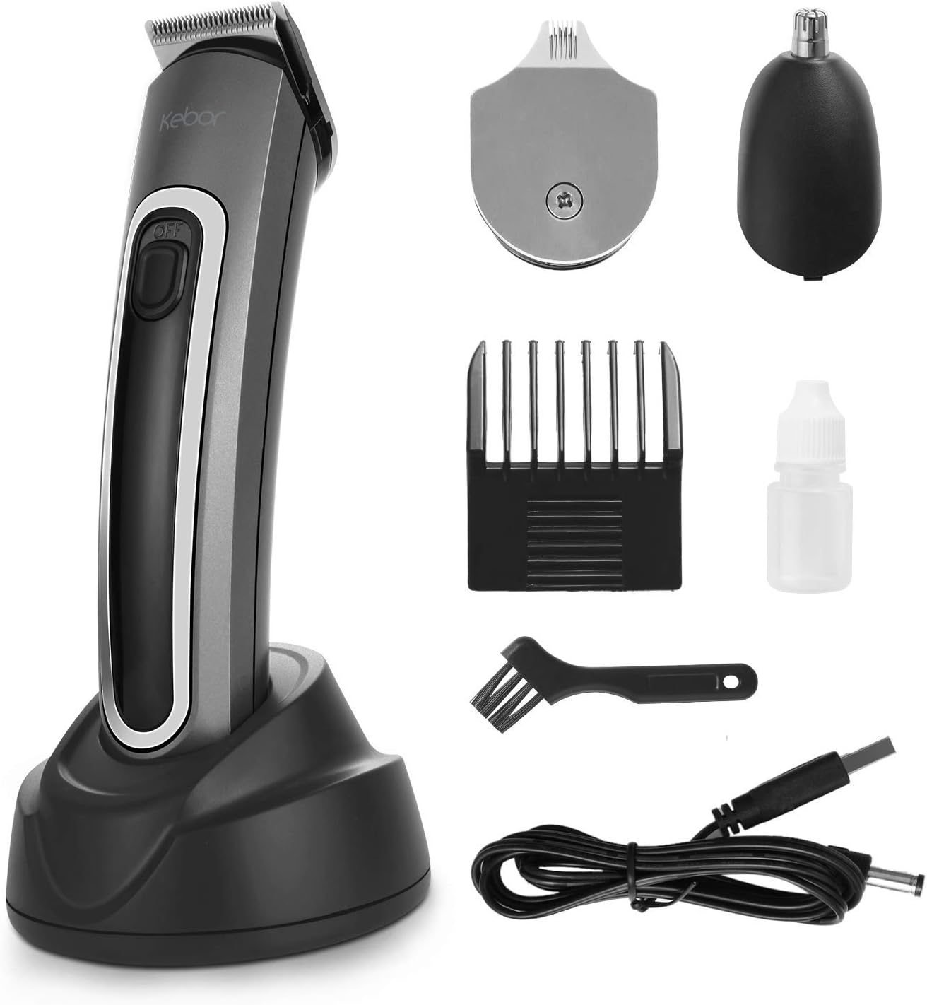 Beard Trimmer Kit for Men, Kebor 3 in 1 Nose Ear Hair + Mustache Trimming + Precision Detailed Hair Clipper with Adjustable Length Comb & Washable Blade, Cordless Rechargeable with Stand - HT4060