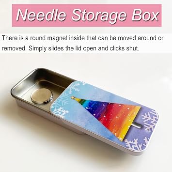 Colorful Tree Magnetic Needle Case Sewing Storage Tin Box and Heart Needle Minder for Cross Stitch Embroidery Needlepoint Accessories