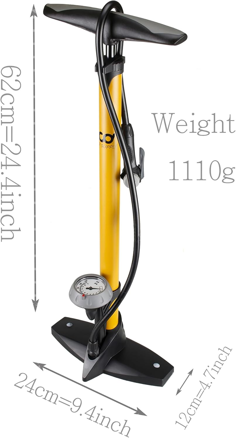 CyclingDeal High-Pressure Bicycle Bike Floor Air Pump Gauge Rapid T-Valve 160 Psi/11 Bar Automatically Reversible Presta and Schrader with Sports Ball Needle and Inflatable Device