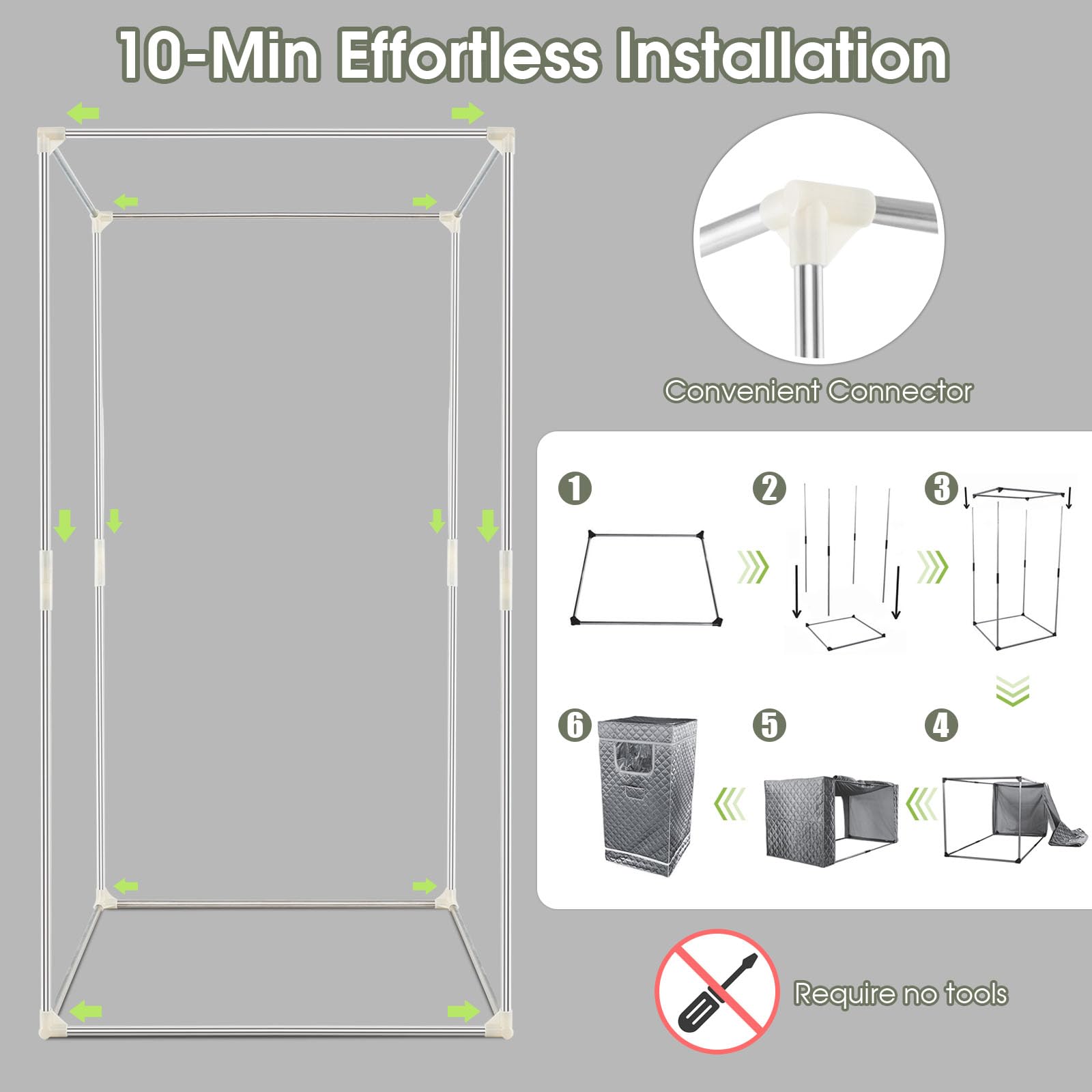 HOMASIS Sauna à Vapeur Portable 3L avec Générateur, Télécommande, 9 Niveaux de Température, Chaise Pliante Gris