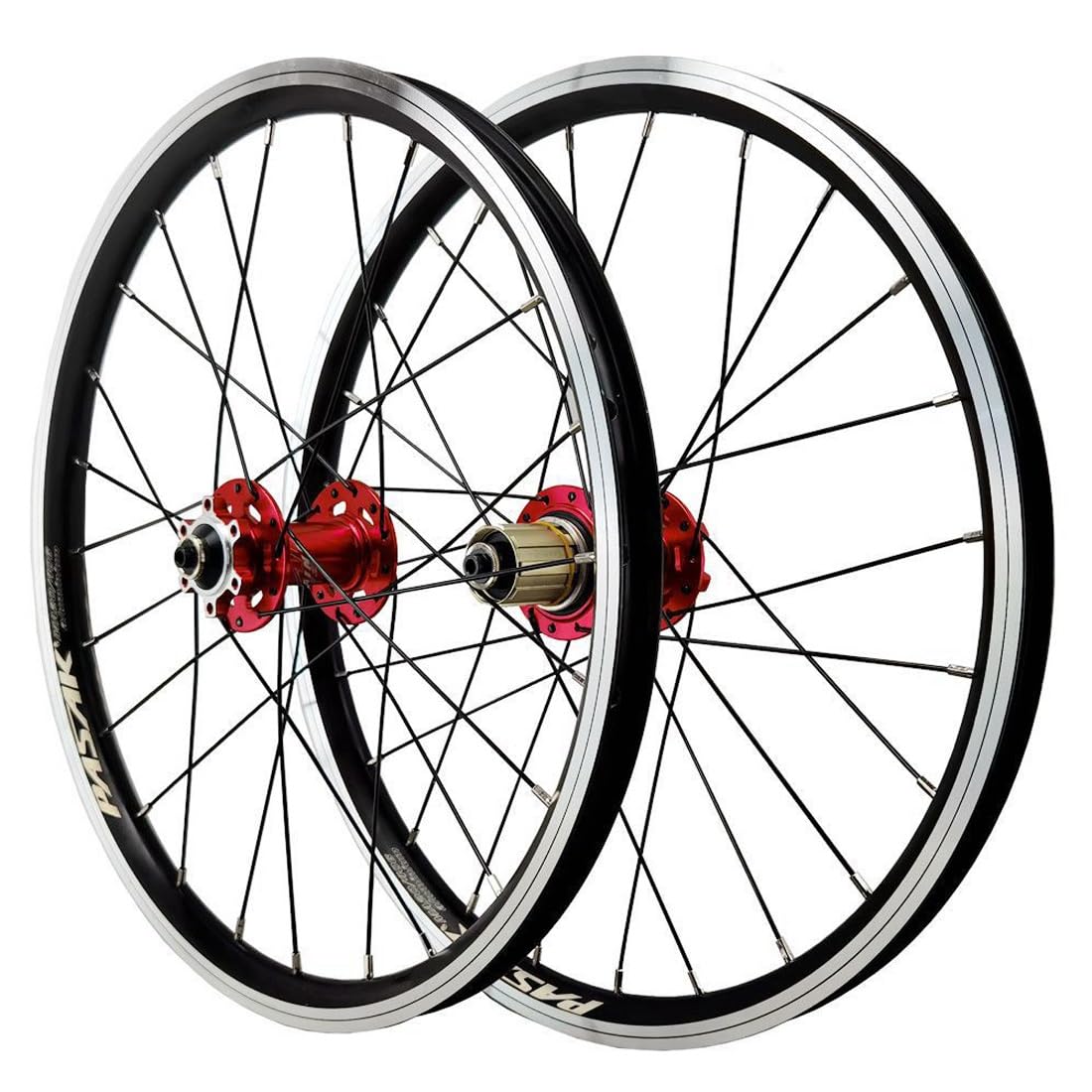 ZXGSXIOU 406 451 BMX Folding Bike Wheelset 20'' Disc Brake + V Aluminum Alloy Rim Quick Release Front Rear Wheels QR 100/135mm, 7-12s HG Cassette(Red,406)