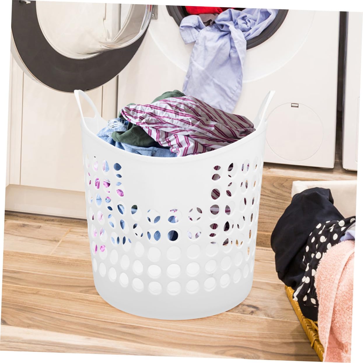 Cesto Bucato Sporco in PE Bianco 40l, Leggero, Traforato