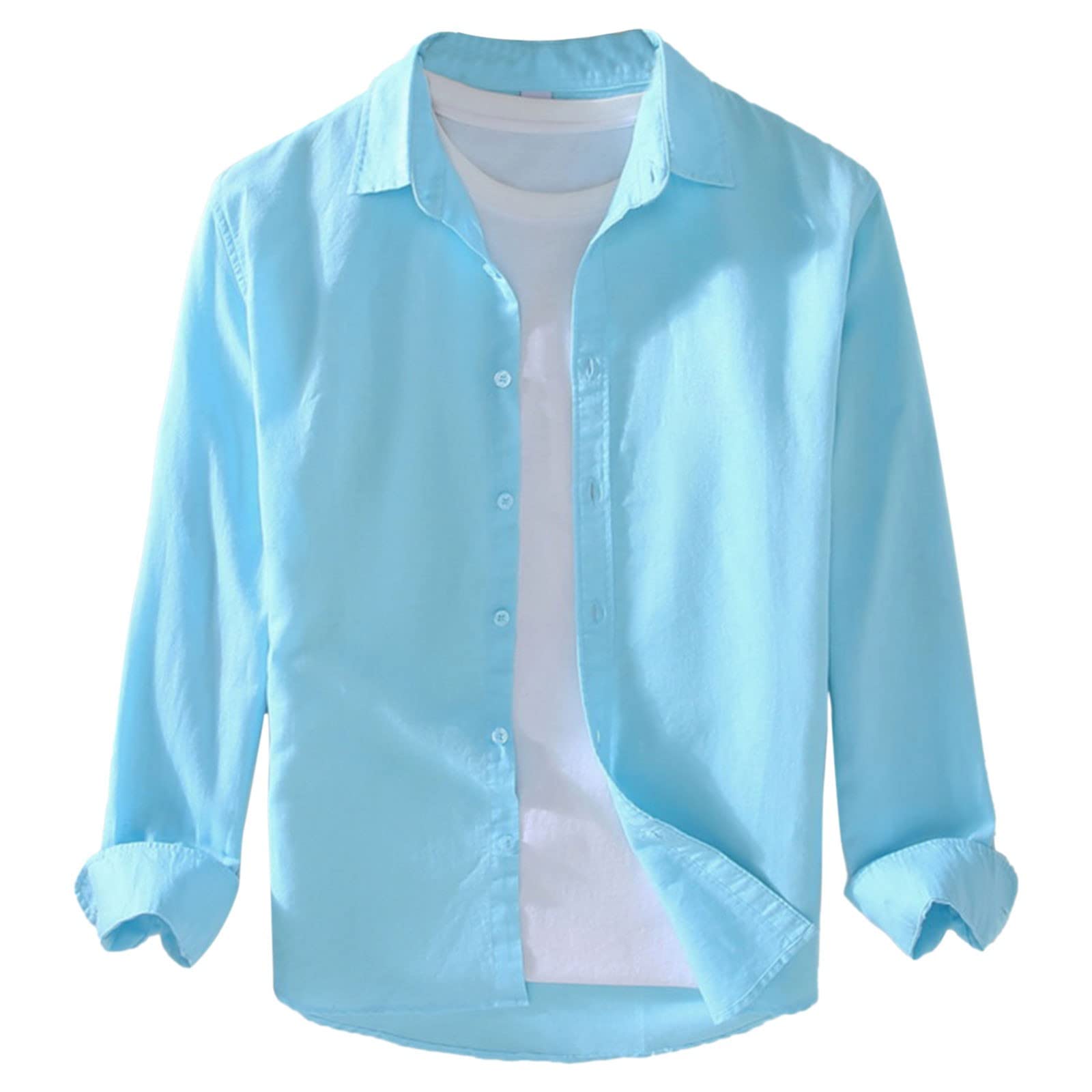 MIASHUI Men's Shirt Men's Solid Color Casual Long Sleeve Tops Mens Shirts