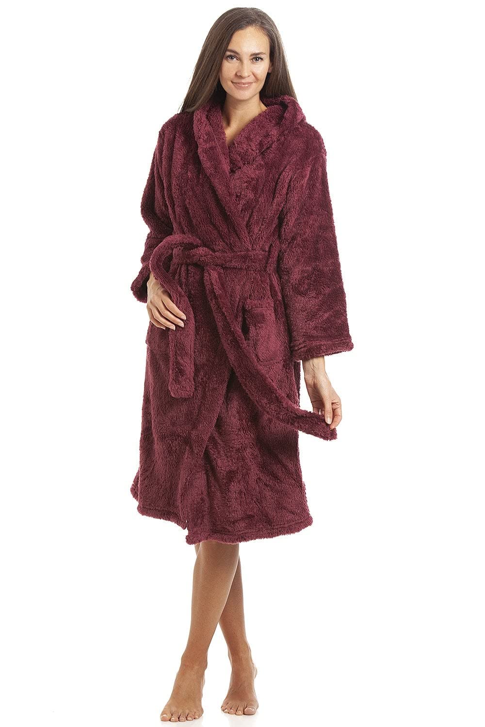 CAMILLE Accappatoi invernali con cappuccio in pile rosa e bordeaux