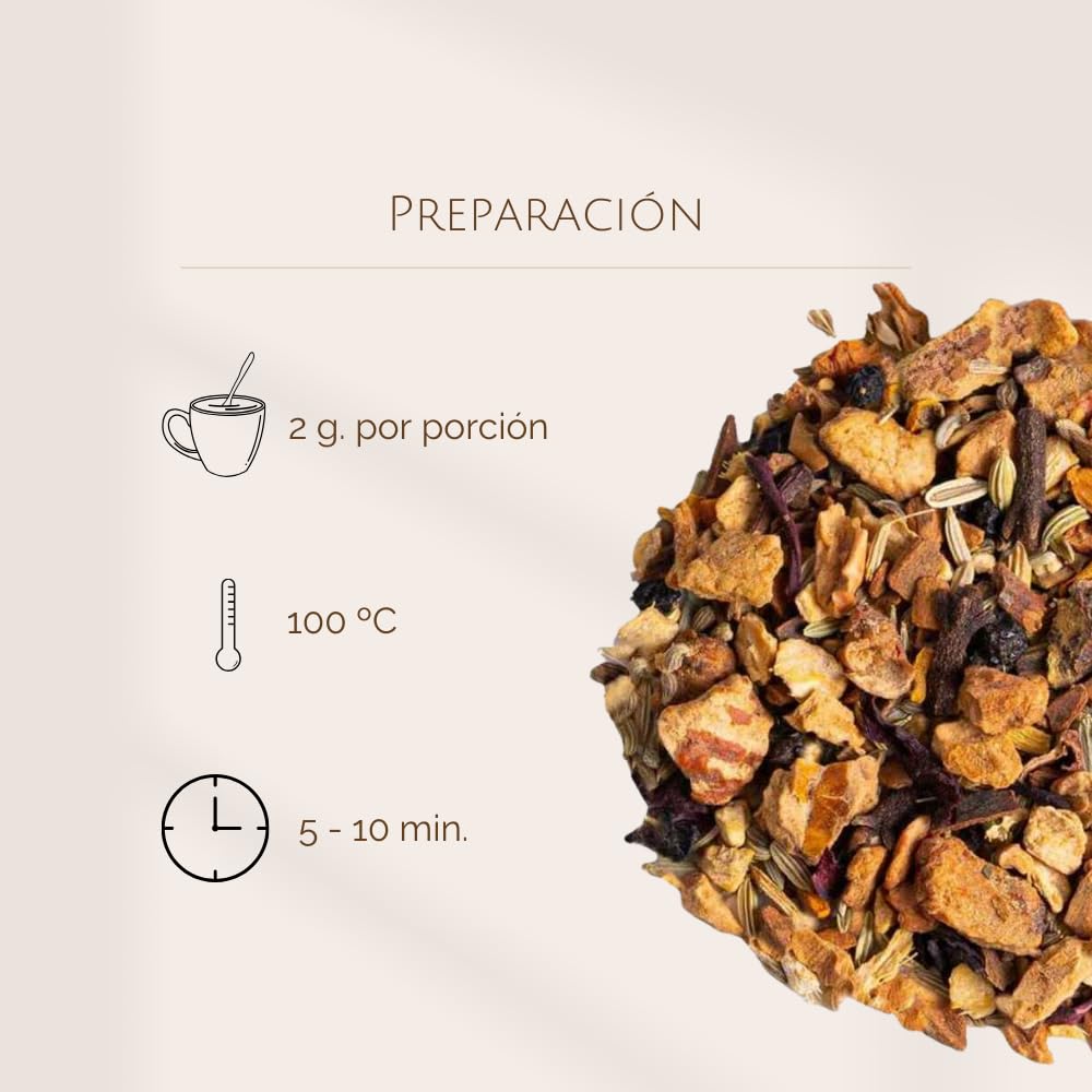 Chai Frutal Cultivo Sostenible a Granel 100 Gramos - Cultivo Sostenible - Ingredientes Naturales: Anís, Baya de Saúco, Canela, Cardamomo, Clavo, Cúrcuma, Hibisco, Hinojo, Jengibre, Manzana, Regaliz.