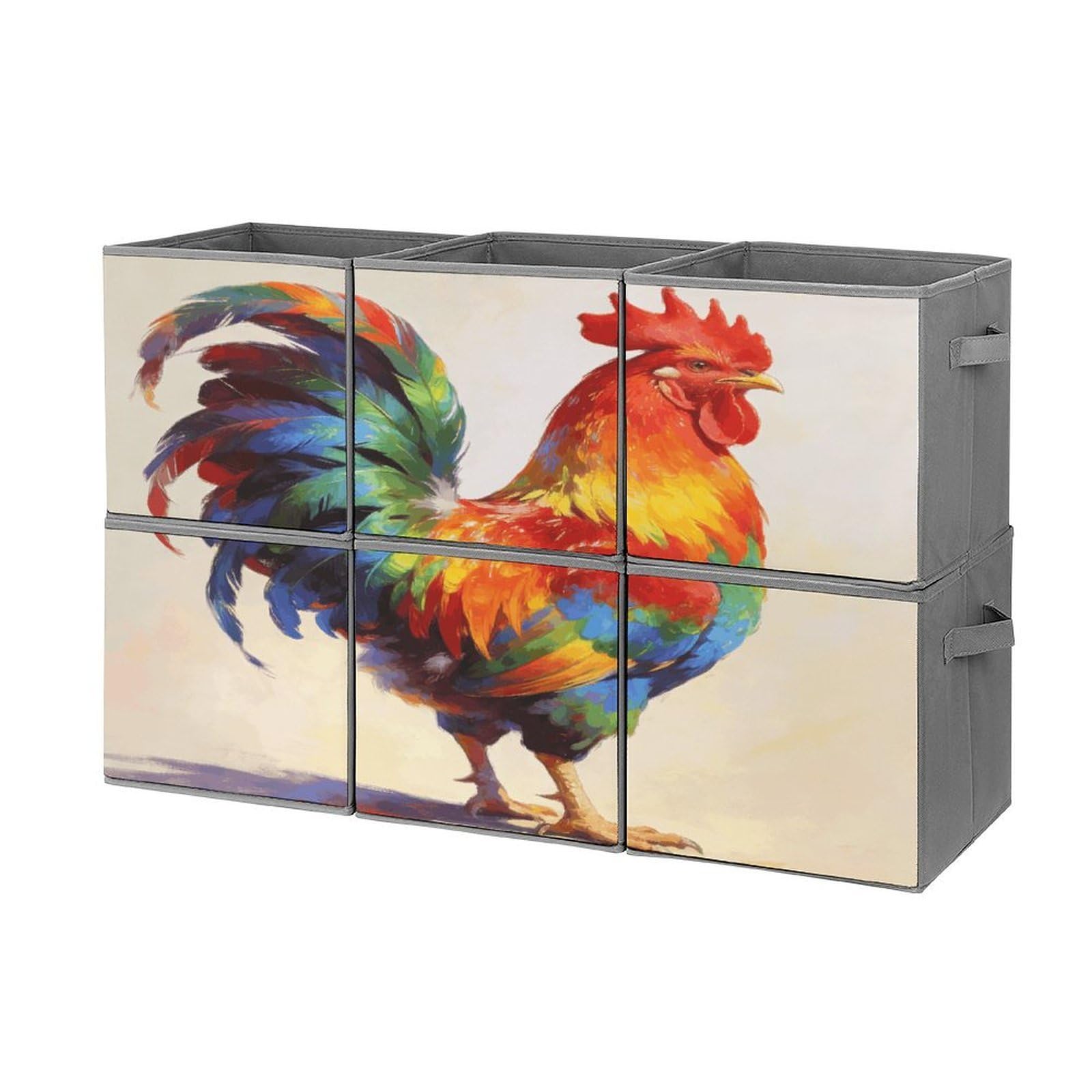 Fodpand Style Colorful Rooster Cube Bins With Double Handles,Set Of 6 Cube Organizer, Stackable And Foldable Storage Bins For Organization, Closet, Shelves, Offices