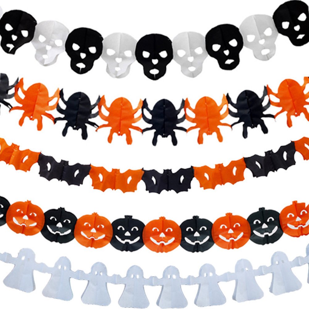 5 Pcs Halloween Paper Garlands Bunting Banners Flags Door Wall Window Hanging Decoration Ornaments Home Office Hotel Party Scene Decoration Supplies