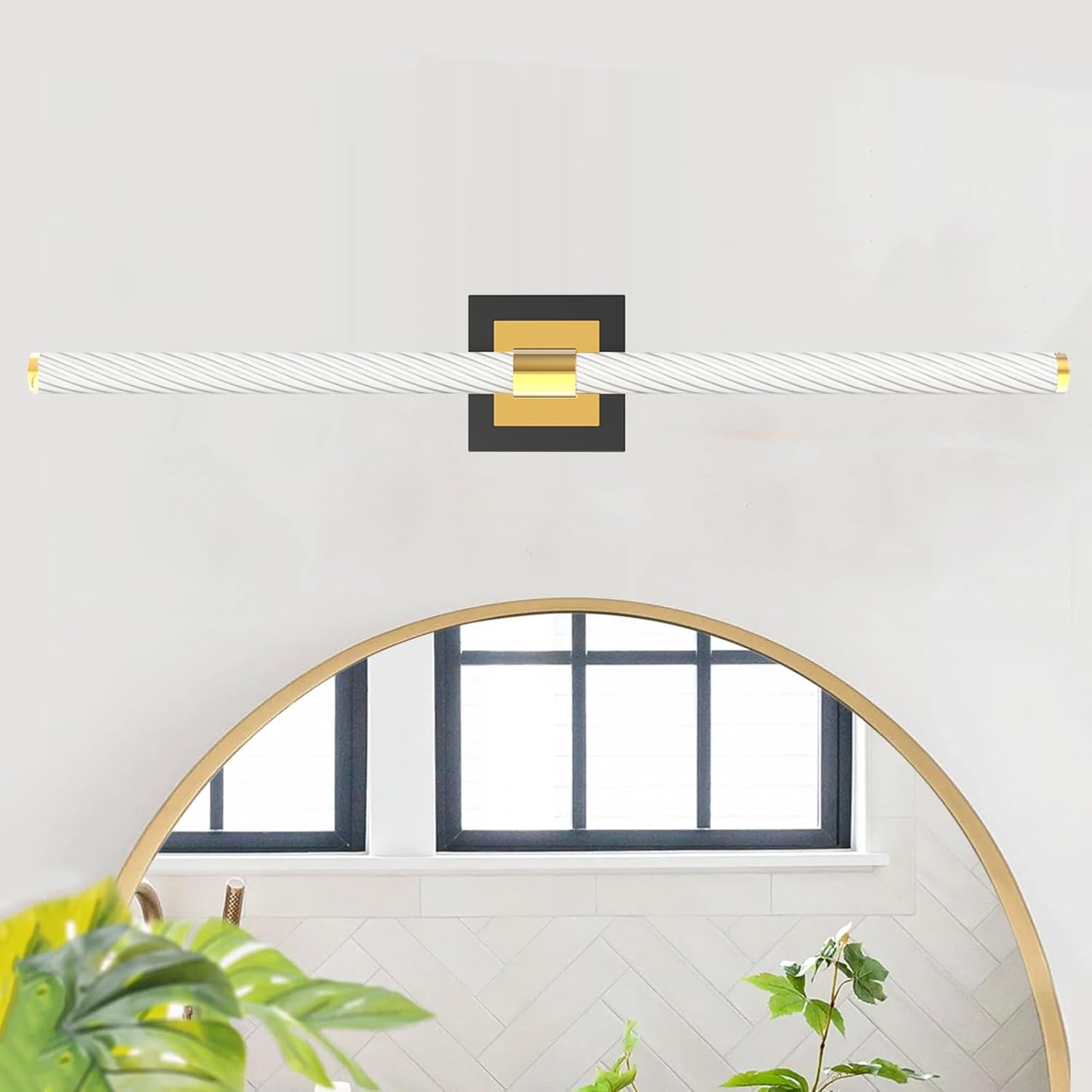 LED Vanity Light, 30inch Dimmable Bathroom Light Fixtures Over Mirror, 15W 6000K Black and Gold Modern Linear Vanity Lights, 360°Sconces Wall Lighting Bar(White Light) Black&Gold 30inch