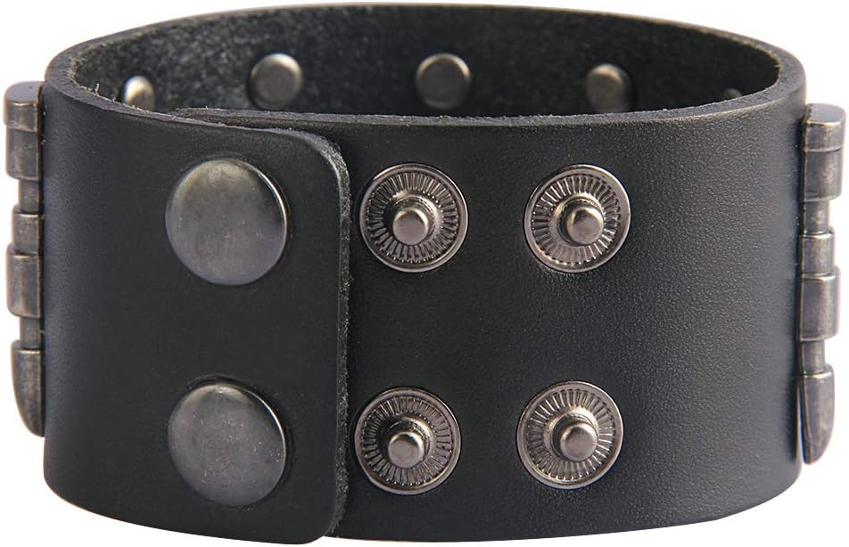 Jeilwiy Punk Leather Wristbands for Men Bracelets Handmade Wide Cuff Bangle Braided Jewelry Black Brown Adjustable - Punk Father's Gifts