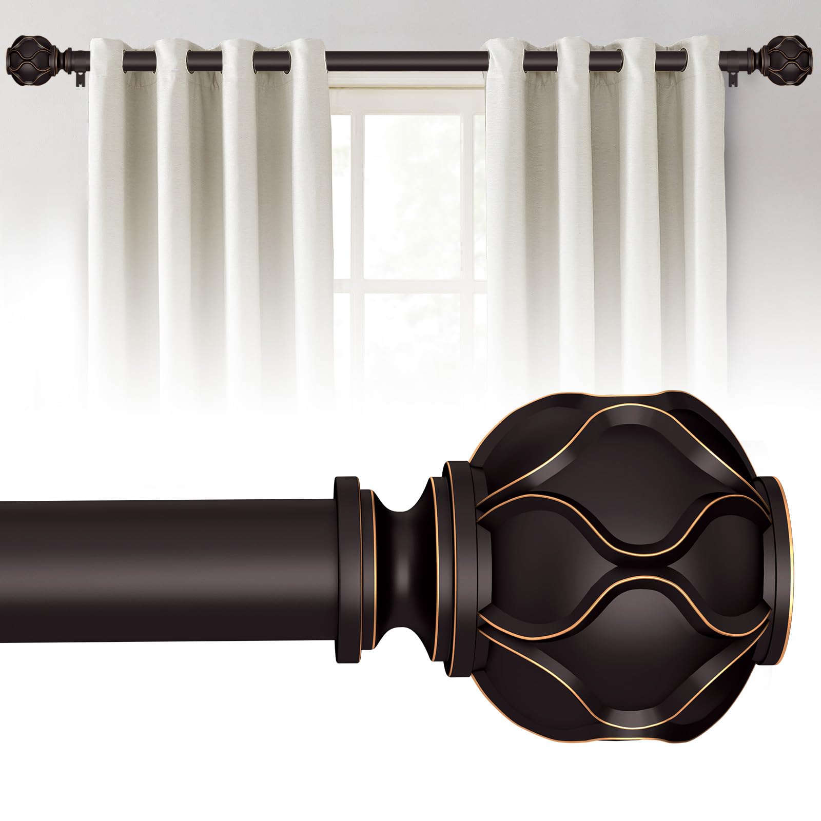 WIN4ALL Bronze Heavy Duty Curtain Rods for Windows 66 to 120 inch, 1 Inch Curtain Rod, Adjustable Decorative Long Curtain Rods For Bedroom, Living Room, Outdoor (Bronze,16"-120”)