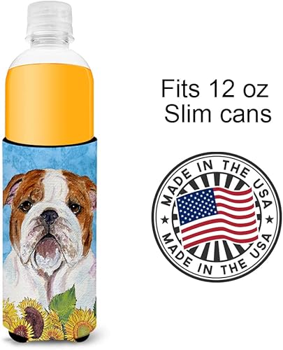 Miniatura 4 de Caroline's Treasures SS4117MUK Bulldog Inglés en verano Flores Ultra Hugger para latas delgadas puede enfriar la manga de la bebida lavable a
