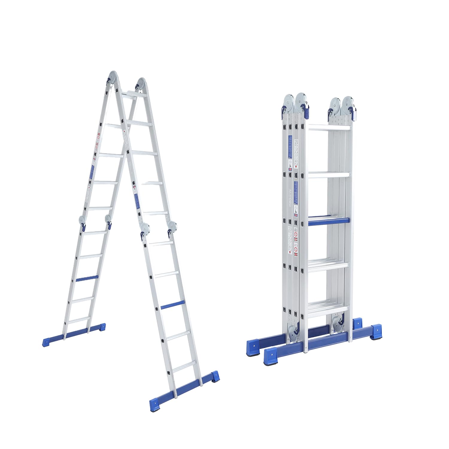 Aldorr Aluminium 4X5 Folding Ladder Without Platform Aluminum - Multi-Purpose - Load Capacity Up To 150Kg - Foldable - Safe And Reliable (En131) - Extendable Ladder - 330Lb / 150 Kg