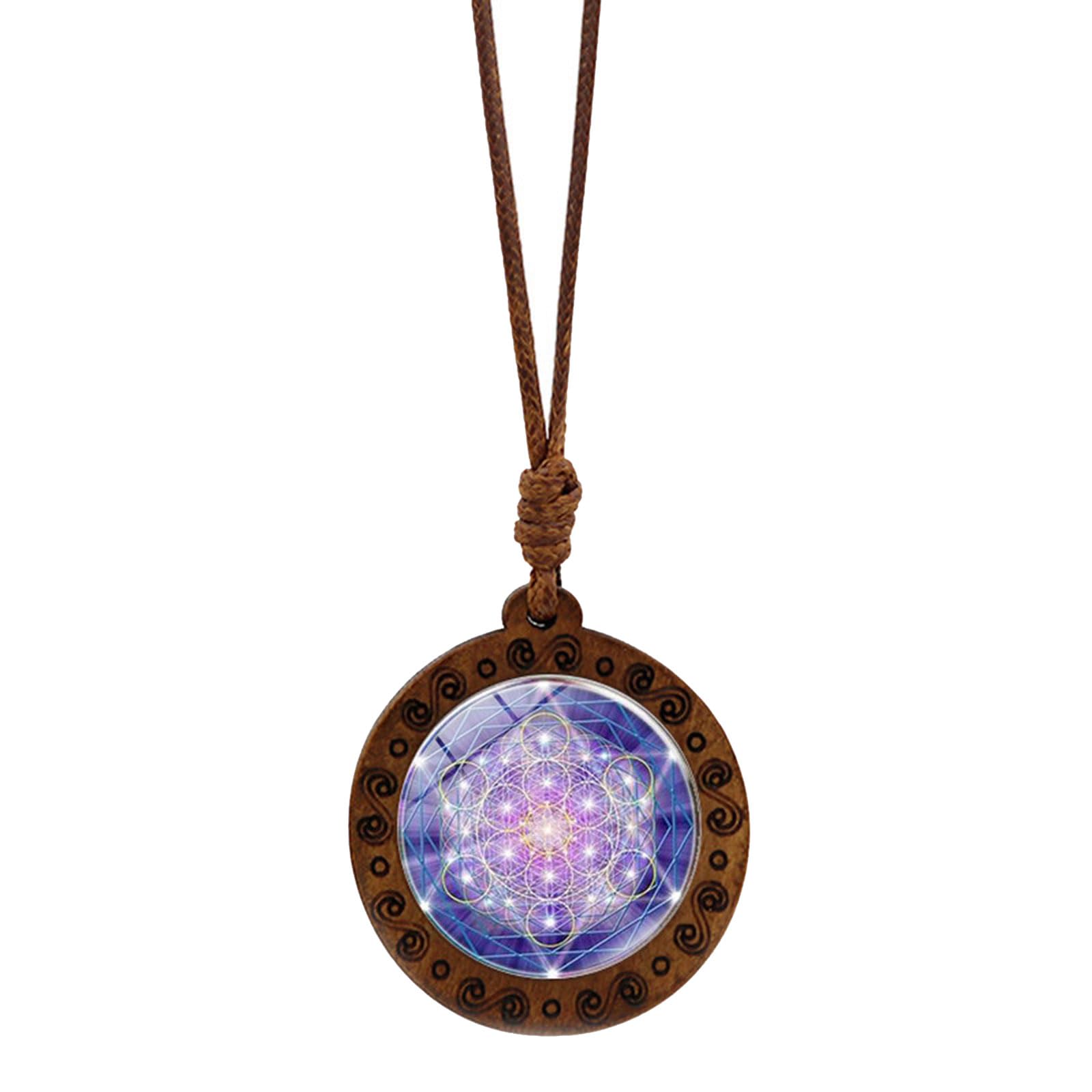Luckgoni Women's 7 Elegant Wood Metatron Cube Necklace Sacred Geometry Hexagram And Sri Yantra Amulet Neckchain Adjustable Length Choker