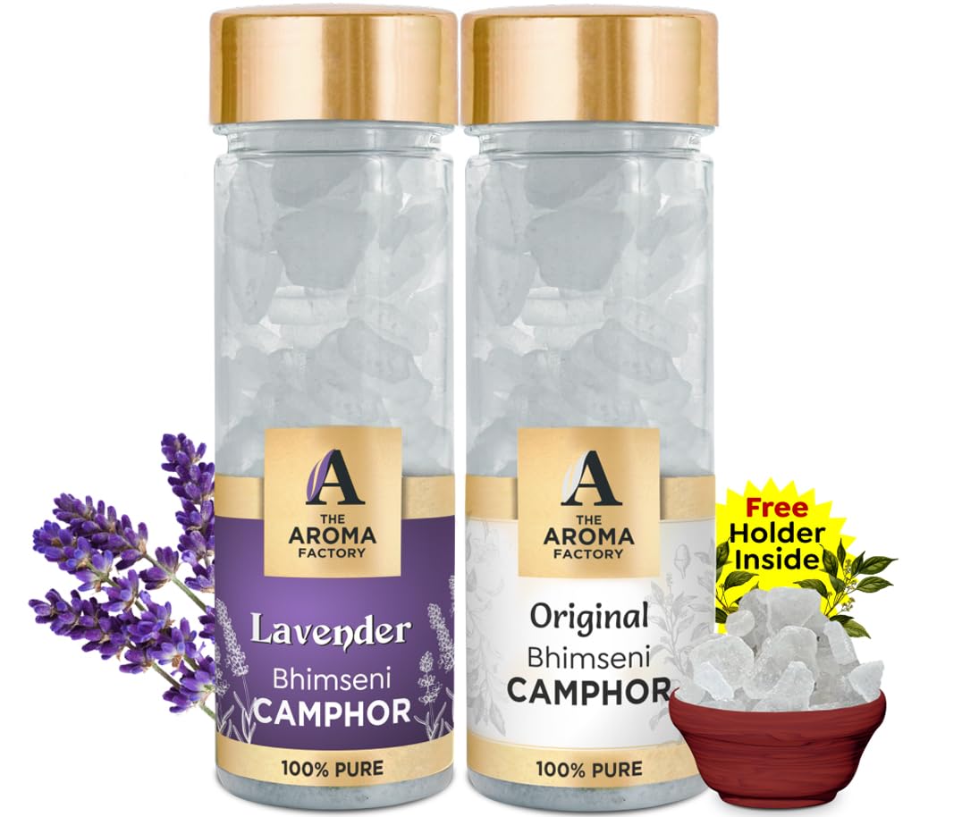 The Aroma Factory Pure Bhimseni Camphor, Lavender & Original, Zero Residue Kapoor with Fragrance for Pooja, Aarti Kapur | Bottle Pack of 2 x 80gm (B0CLVBNKYZ) Amazon Price History, Amazon Price Tracker
