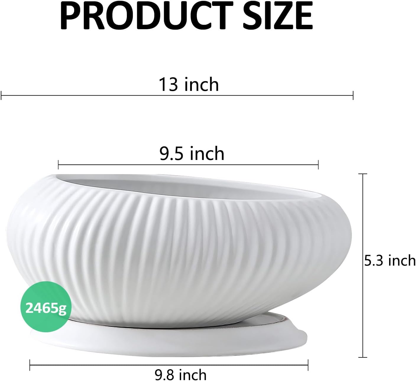 OXART 9.5 inch Ceramic Pots for Plants, Plant Pots Indoor with Drainage Hole and Saucer, Flower Pots for Indoor Plants, Large Planter for Succulent, Snake Plant and Pothos Home Office, White