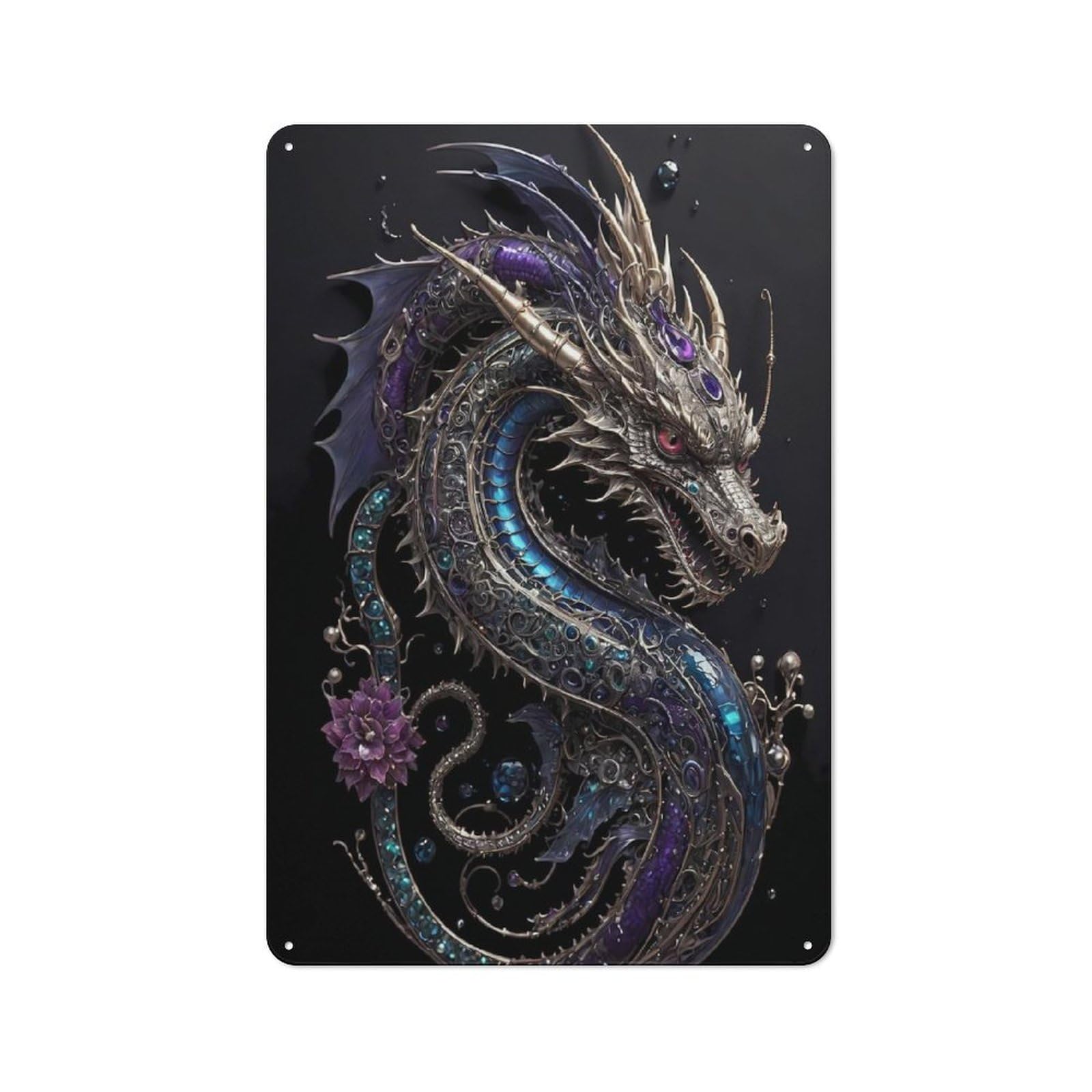 Junmoney Style-24 Shed Style Decorative Metal Plaque 30X20cm Featuring Aesthetic Steampunk Dragon, Porch Wall Decor For Patio Bar, Workshop, Shed Or Kitchen