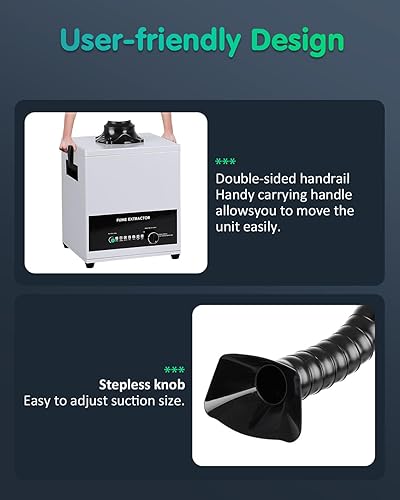 Miniatura 5 de FAHKNS Extractor de humos de soldadura láser de 100 W, fuerte succión, con filtro de 3 etapas, removedor de humo de soldadura, con 12 filtros para