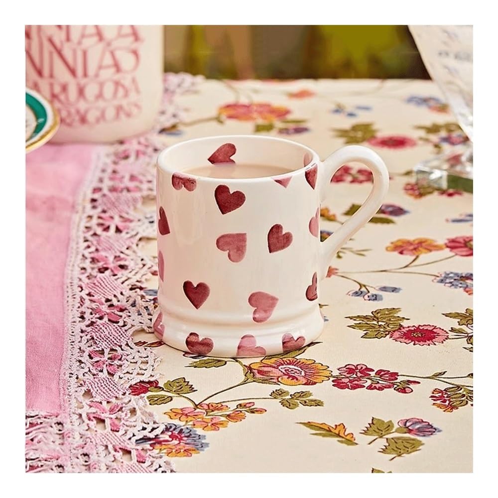Tasse, Rosa herzförmige Kaffeetasse Emale Schlafsaal Trinkbecher Büro Frühstück Joghurt Becher Haushalt Milch Saft Tasse, für Mama, Papa, Oma, Ehefrau(L)