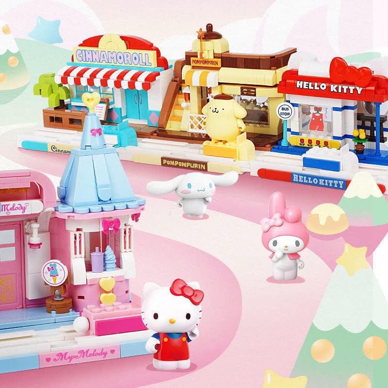 Keeppley Sanrio building sets combined in a scene