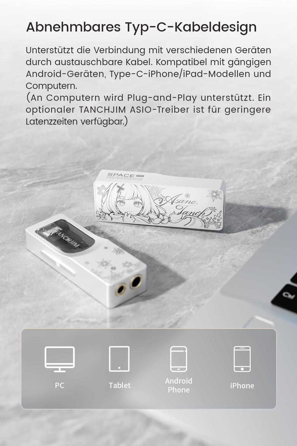 TANCHJIM SPACE PRO Kopfhörerverstärker, Dual DS43198 DAC unabhängiger Op-AMP für Gaming/Audio, PCM32bit/768KHz DSD256 Hochleistungs-Portable-Decoder mit Mic & Virtual 5.1/7.1, 3.5/4.4mm Ausgang