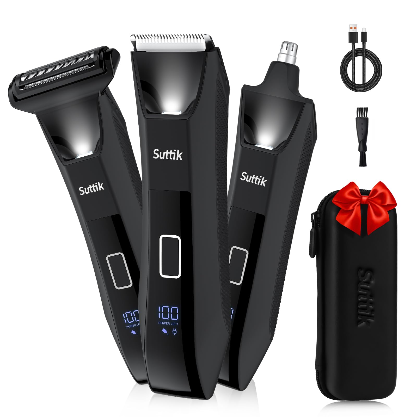 Suttik 3 IN 1 Intimrasierer Trimmer für Männer Körper & Kugelhaartrimmer Nasenhaartrimmer Nass-/Trocken Elektrischer Rasierer IPX7 Wasserdichtes Herren-Pflegeset mit Reiseetui
