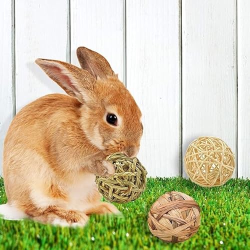 Sungrow TY-BDFS-09PJ 3 Pack Assorted Rabbit & Cat Chew Balls, Made From Seagrass, Chewable Teething Activity Toy thumb #1