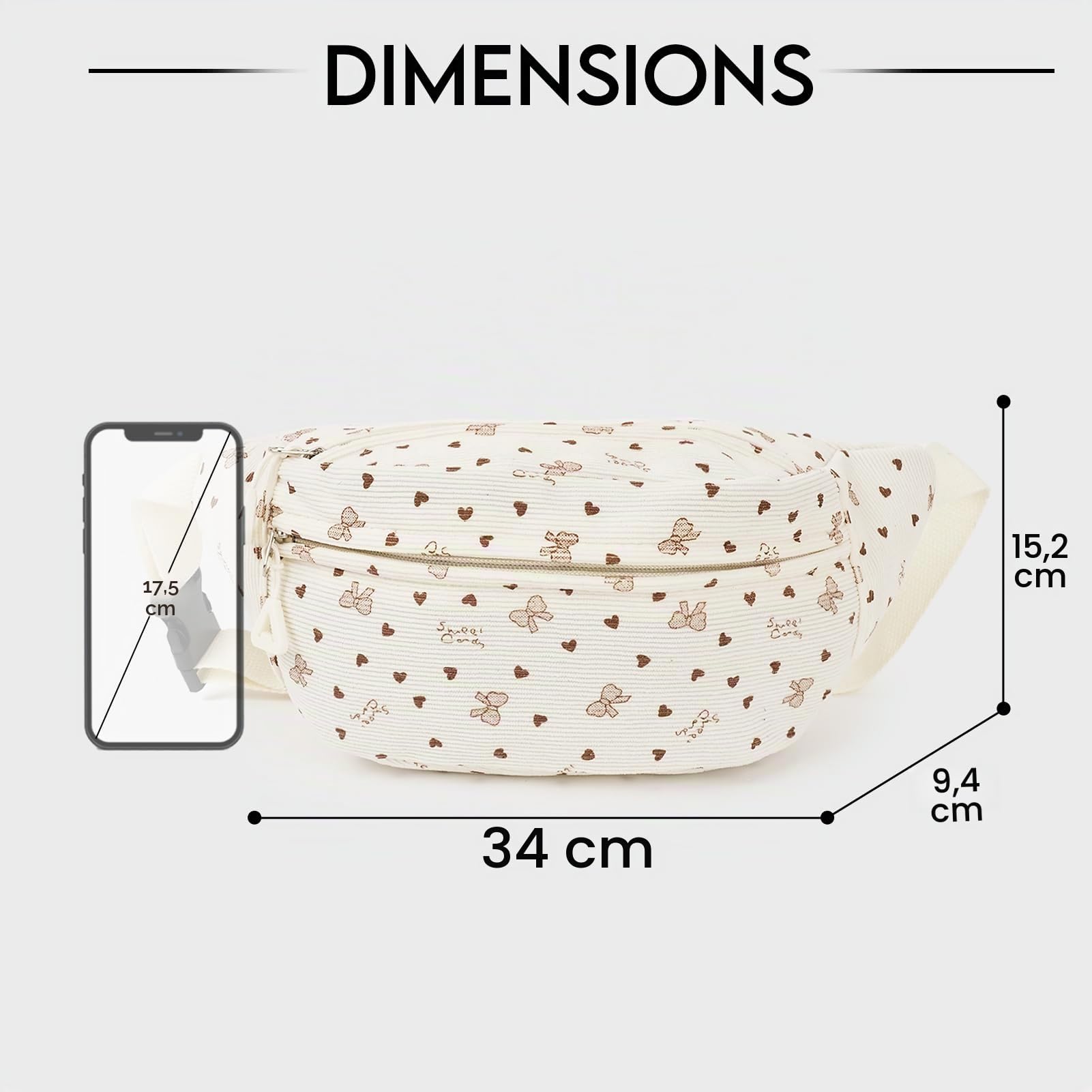 Sac Banane Velours Côtelé Femme Sport Sac Ceinture Velours Côtelé Petit Sac Banane avec Imprimé Nœud Sac Bandoulière Femme pour Extérieur Sport Voyage Blanc