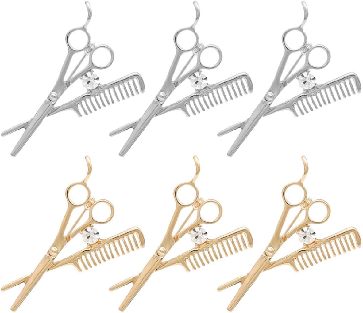 MAGICLULU 8pcs Hairdresser Brooch Set Metal Alloy Barber Badge Corsage with Scissors and Comb Motif for Uniform Decoration