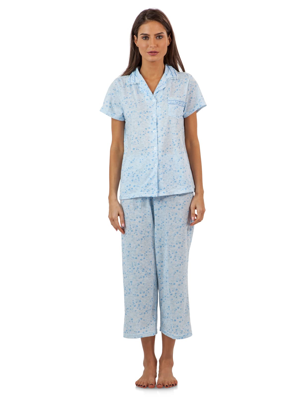 Casual Nights Women's Sleepwear Top & Capri Pants Pajama Set Shirt with Printed Bottom Pjs