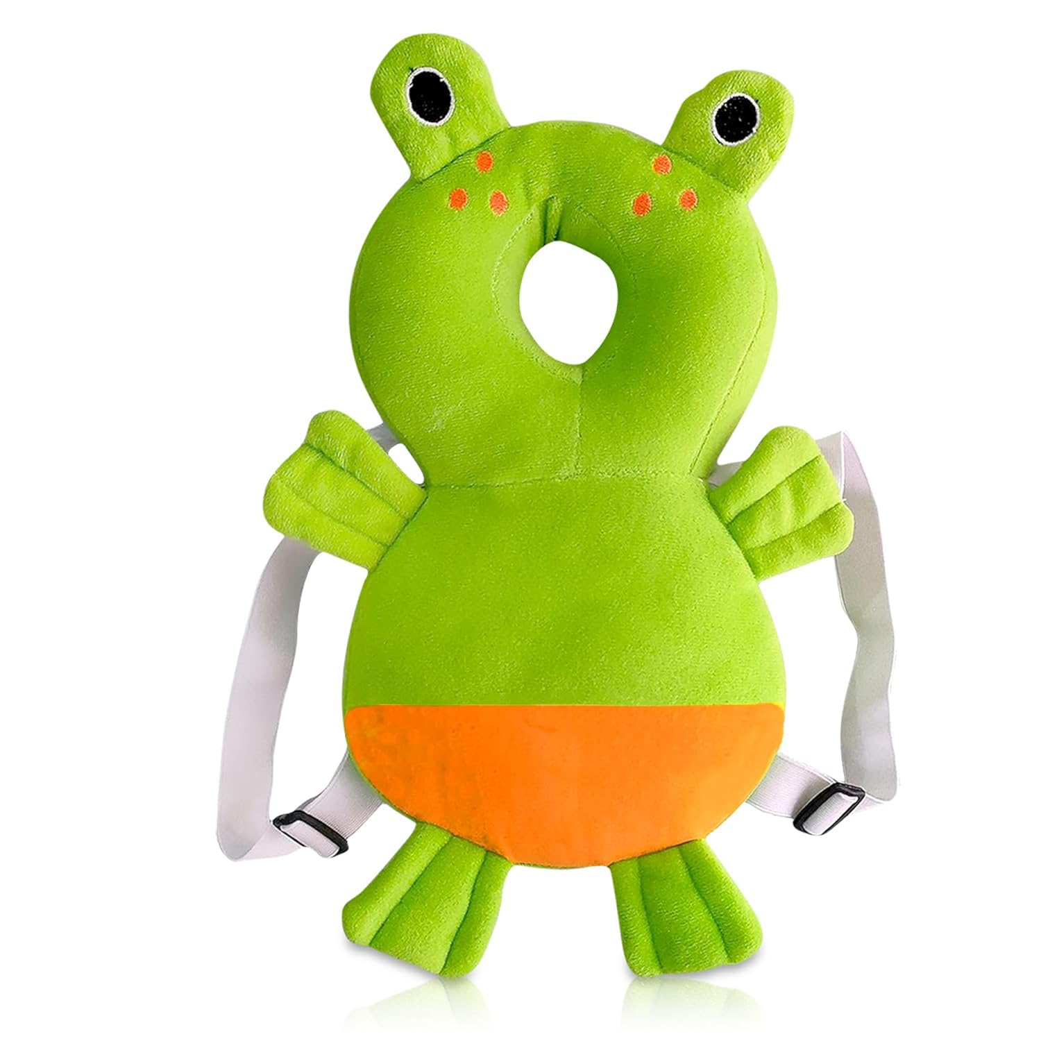 Baby Head Protector Pillow Backpack | Soft Frog Design Safety Cushion | Anti Fall Protective Pad for Infants Learning to Walk | Comfortable Breathable Material | Green Orange-image-28