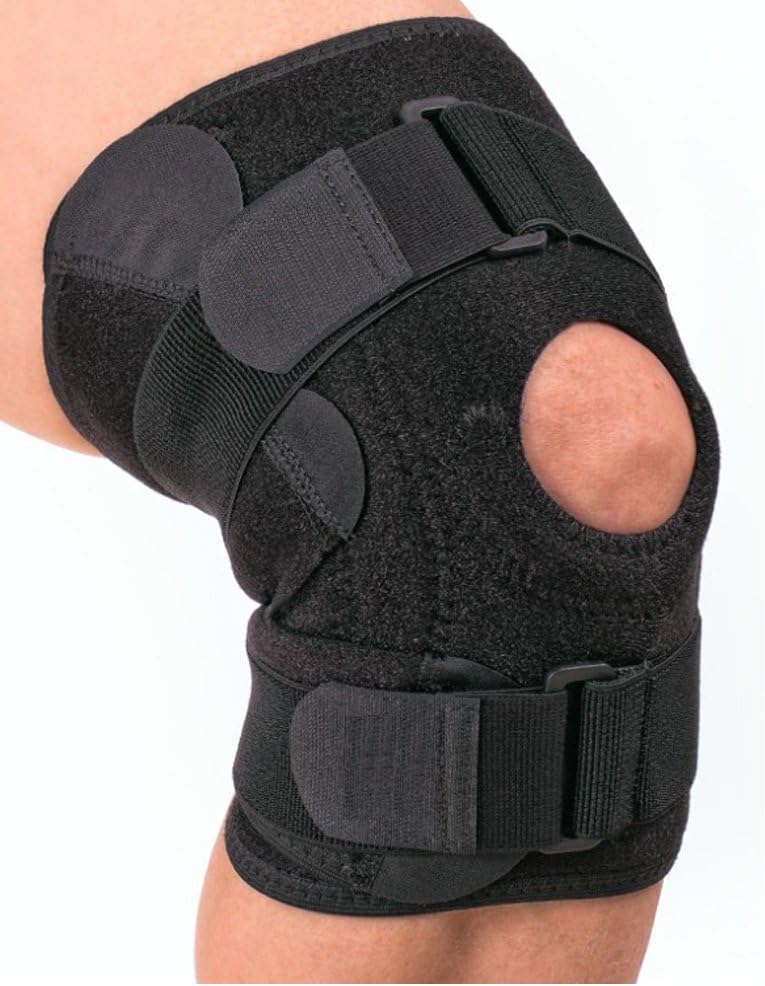 Outdoor Sporting Neoprene Knee Braces Breathable Featuring Open Patella Tracking Support and Bilateral Dual Side Stabilizers - One Size Adjustable (5003)
