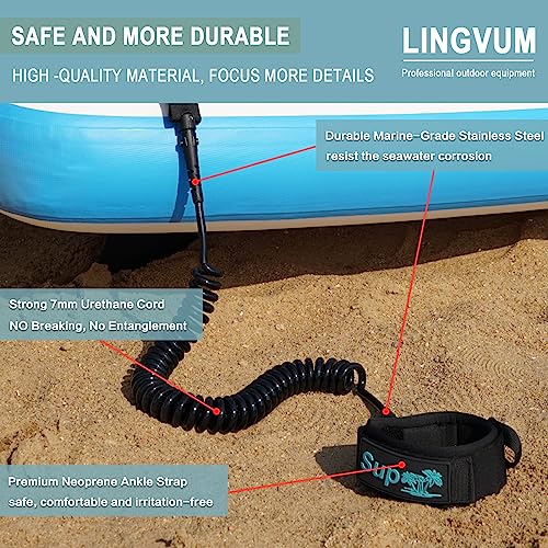 Lingvum Coiled Sup Leash Premium Stand Up Paddle Board Leg Rope Wrist Strap Surfboard Leash For Paddleboard, Shortboard, Longboard #TOP4