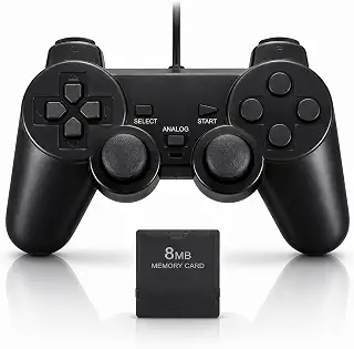 【即セーブ対応セット】PS2 コントローラー メモリーカード 8MB 付き プレイステーション2 プレステ2 有線 互換 ブラック