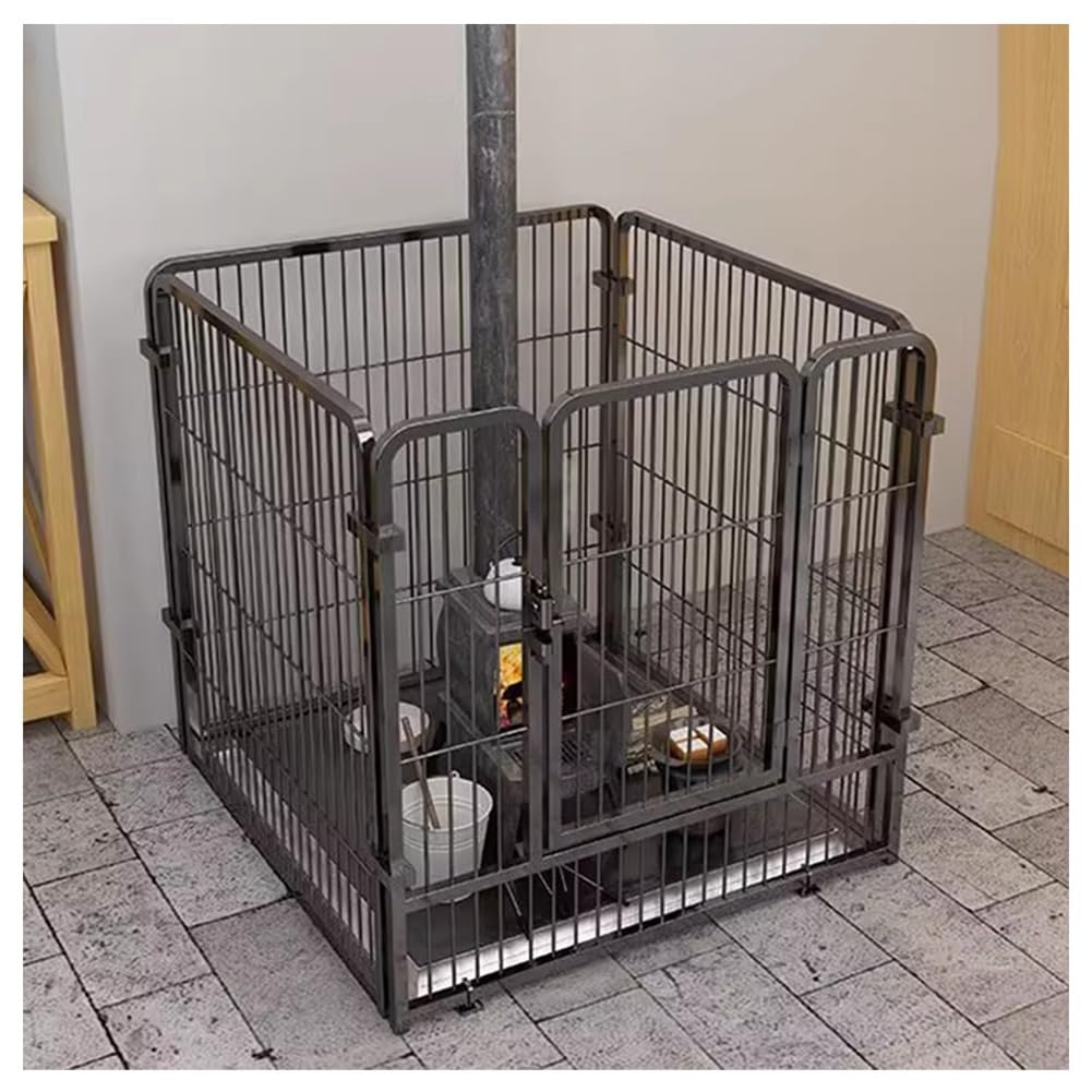 Metal Fireplace Fence Guard 4/6-Panel Pet Safety Gate/Barrier with Door Christmas Tree Fence Hearth Gate for Dog/Cat(Black,60 * 60 * 60cm)-image-17