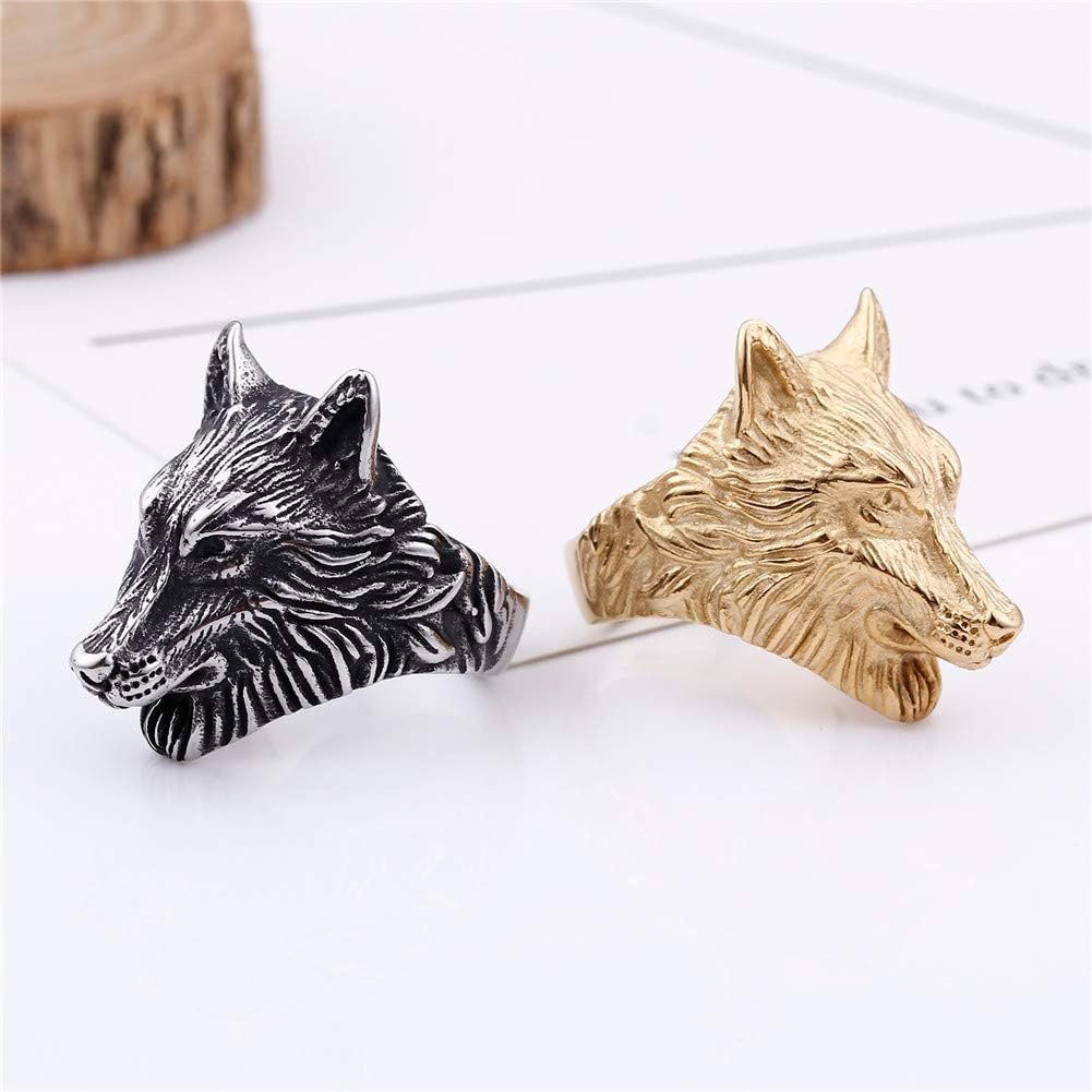 PAURO Men's Stainless Steel Gold/Silver/Black Plated Wolf Head Biker Ring