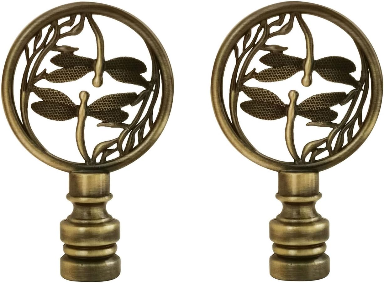 GY & CK® Double dragonfly lamp finials decoration lamp top knobs for lamp shades of table lamps or floor lamps, antique brass, set of 2