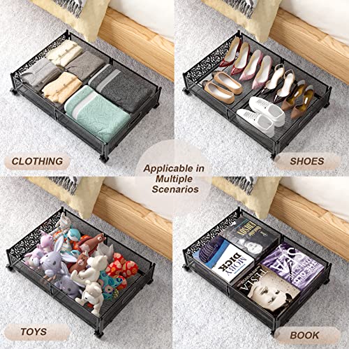 Hmasyo Under Bed Storage, 2 Pack Under The Bed Storage Containers With Wheels And Handle, Foldable Rolling Under Bed Shoe Storage Organizer, Metal Underbed Storage Drawer Bins For Clothes Toys Books #TOP5