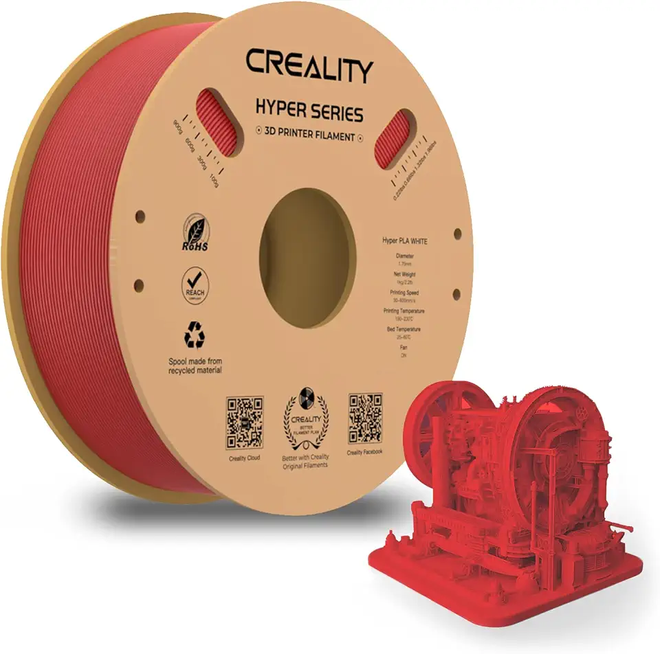 Creality Hyper Series PLA 3D Printing Filament, 1KG/2.2Ib 1.75mm Spool,10x Faster Print, Faster Cooling,Higher Toughness, Accuracy ±0.03mm, Upgrade Consumables, Material Fit Most 3D Printer (Red)