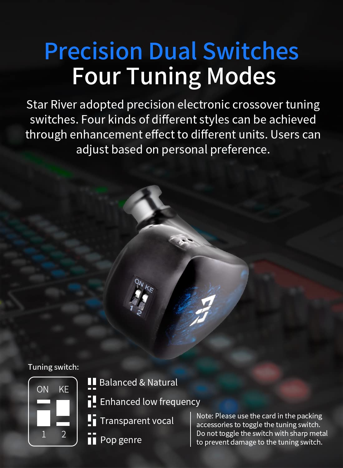 Yinyoo TRI Star River in-Ear Monitor Headphones, Musician Singers Wired Earbuds, 10mm High-Performance Beryllium DD Audiophile Earphones HiFi IEM z 4 trybami strojenia (Blue, 4.4mm plug)