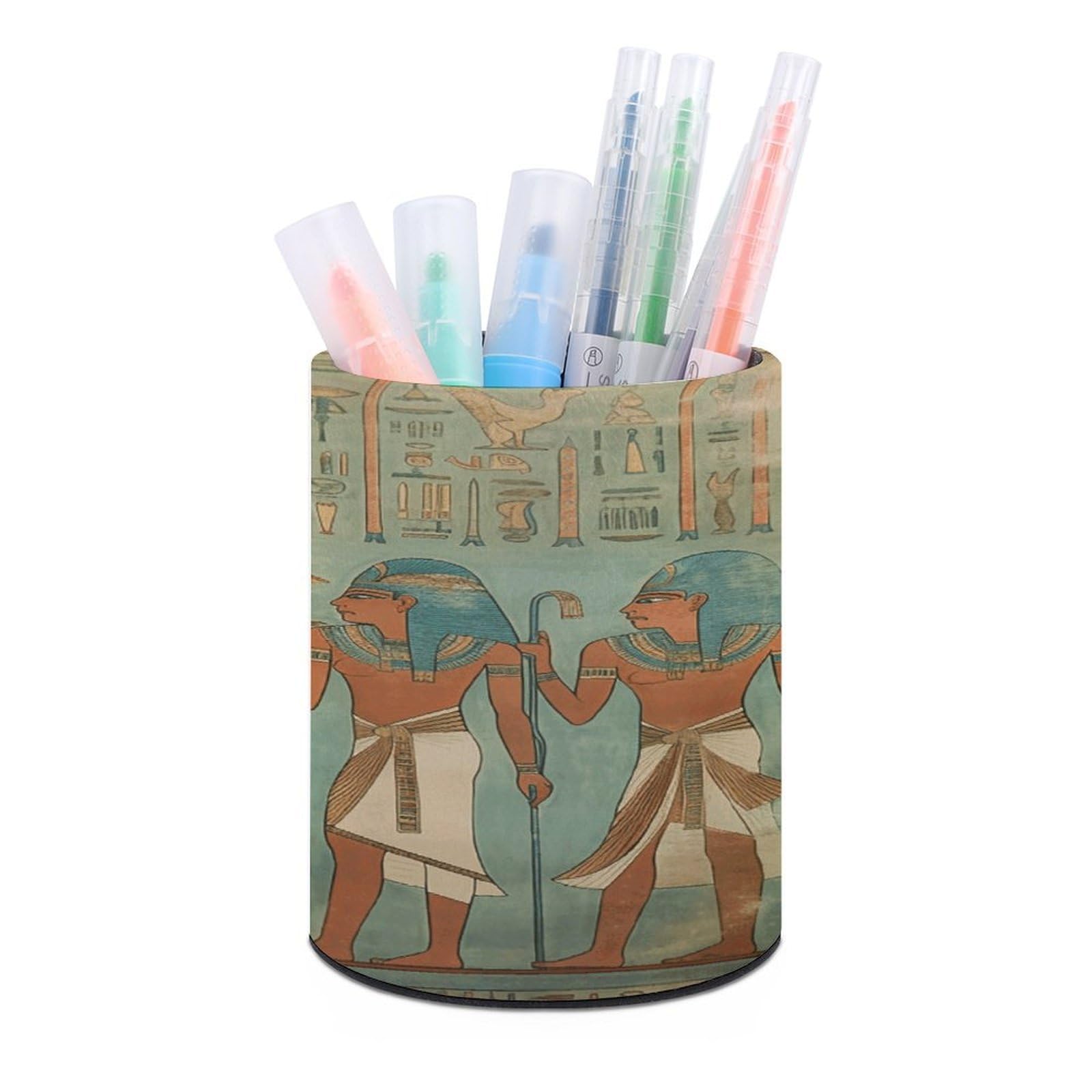 VstaDank Women in Ancient Egypt Pen Holder PU Leather Pencil Cup Minimalist Desk Pencil Holder Round Make Up Brush Organizers For Office Dorm Room&Vanity Desk Accessories