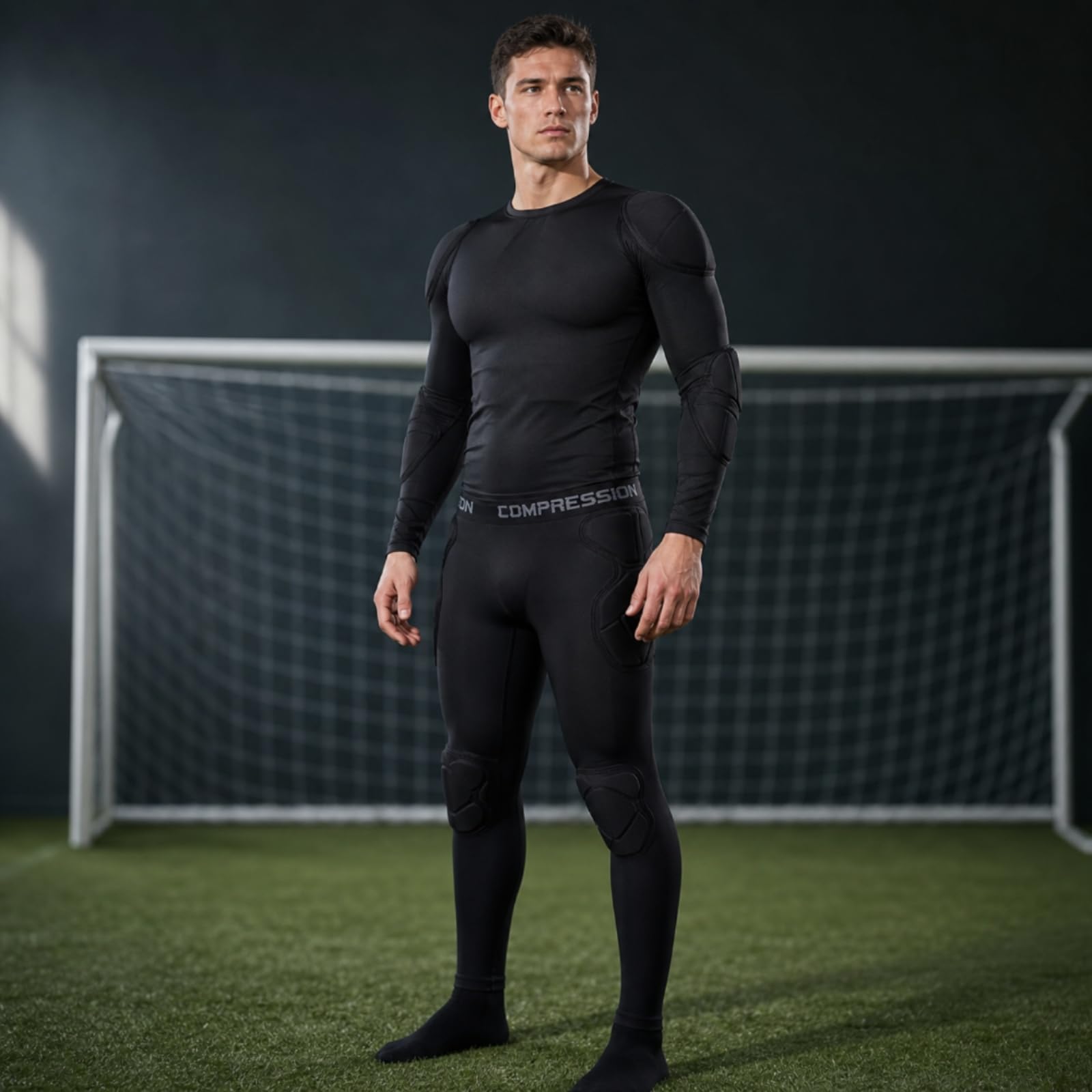 perfk Camiseta de con Protección Acolchada Camisa Compresiva Top Deportivo Camiseta Térmica Capa Ligera No Voluminosa para Impactos y Caídas Costuras