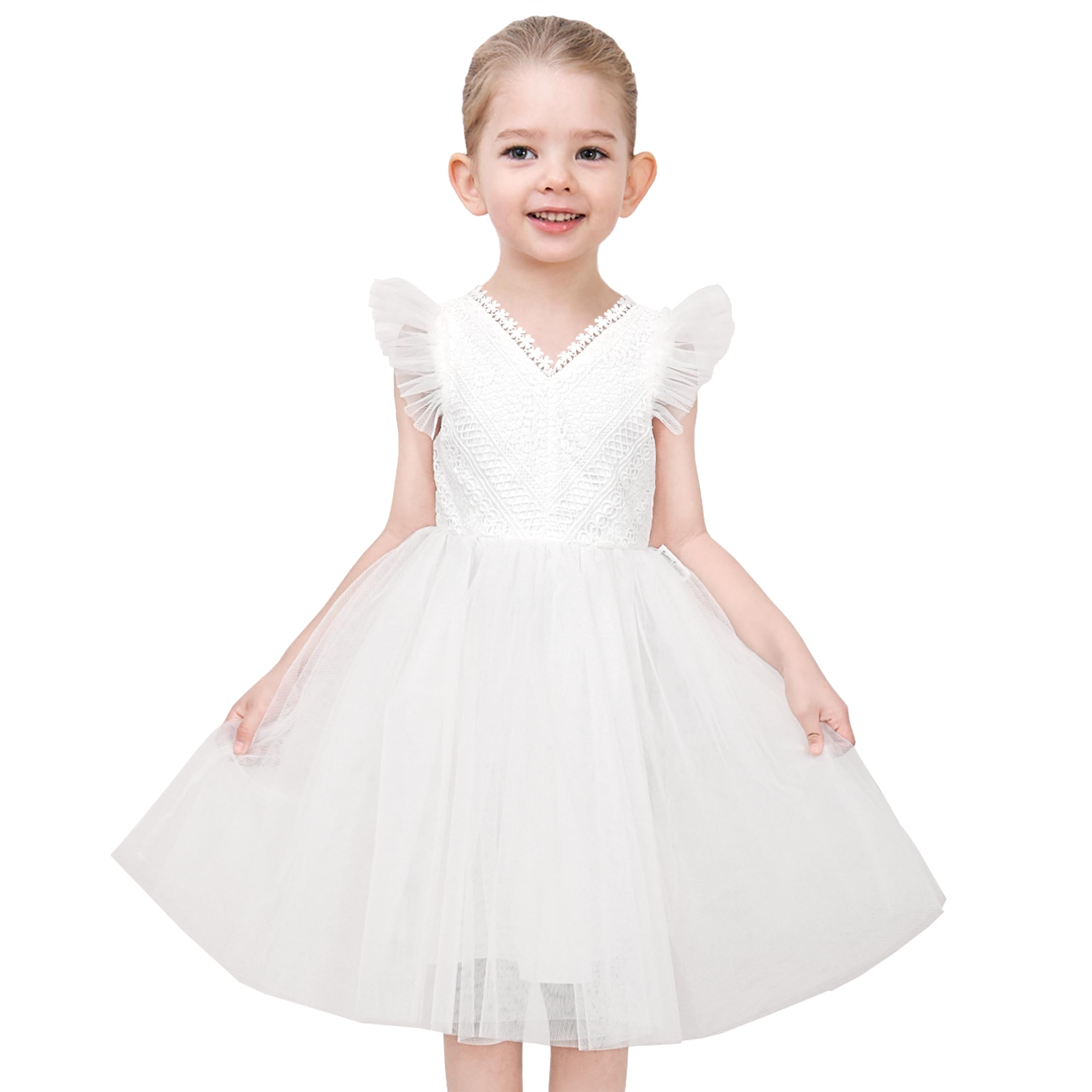 Sunny Fashion Robe Fille Pourpre Papillon Perle Dentelle V Arrière Voler Manche Tulle Partie 6-12 Ans