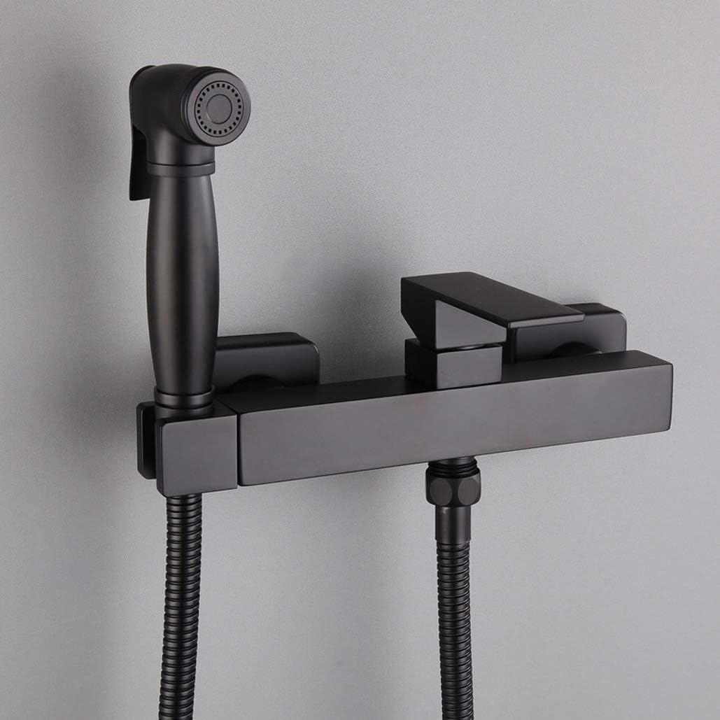 Toilet Bidet Set Black Brass Hot Cold Bathroom Toilet Shower Blow Feed Spray Nozzle Bidet Faucet Bathroom,E