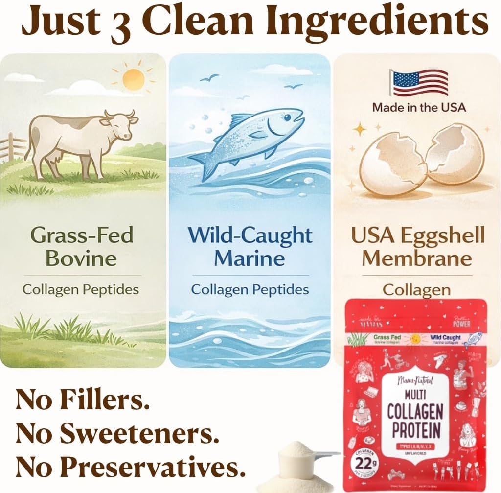 Multi Collagen Protein Powder Type I II III IV V X - Unflavored & Hydrolyzed 16Oz Pure Collagen Peptides Powder - Grass Fed Beef, Wild Fish Marine & USA Eggshell - Whole Body Collagen