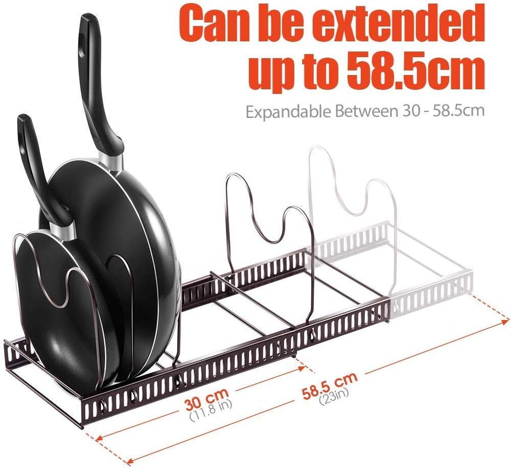 Masthome Expandable Pot and Pan Organizer, Adjustable Pot Rack Pans Holder with 7 Dividers, Kitchen Cabinet Storage Organizer for Cookware, Bakeware
