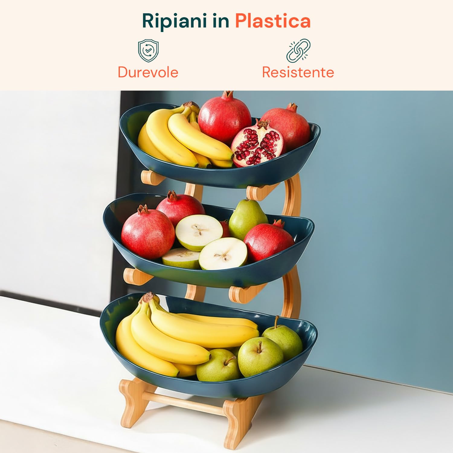 Avilia Portafrutta 3 Livelli in Bambù – Porta Frutta da Tavolo con 3 Cestelli, Fruttiera Multilivello Salvaspazio, Organizer Cucina per Frutta Snack e Pane, Centrotavola Moderno