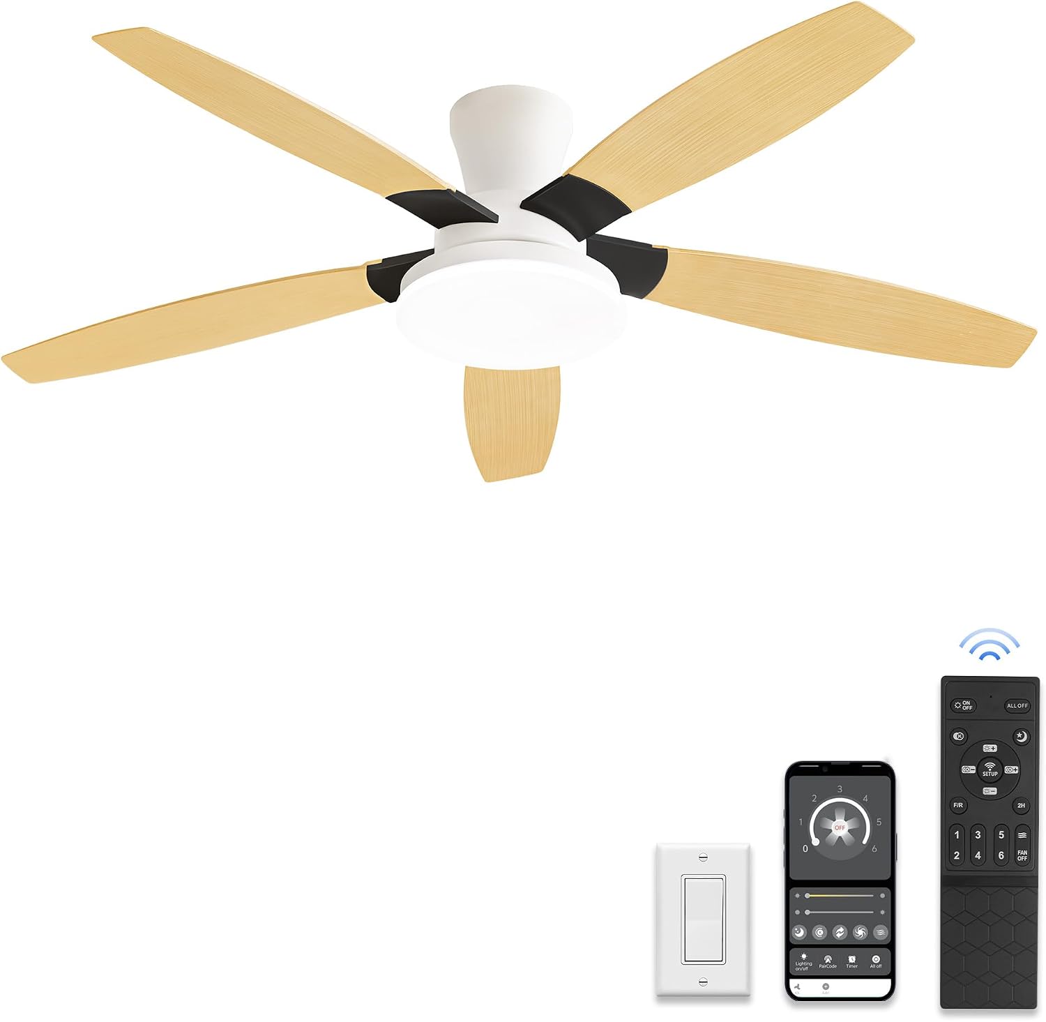 ZMISHIBO Ceiling Fans with Lighting Diameter 132 cm Ceiling Fan with Light Energy-Saving DC Motor 6 Speeds 3 Colour Temperatures Modern Design Ceiling Fan with Remote Control [Energy Class F]