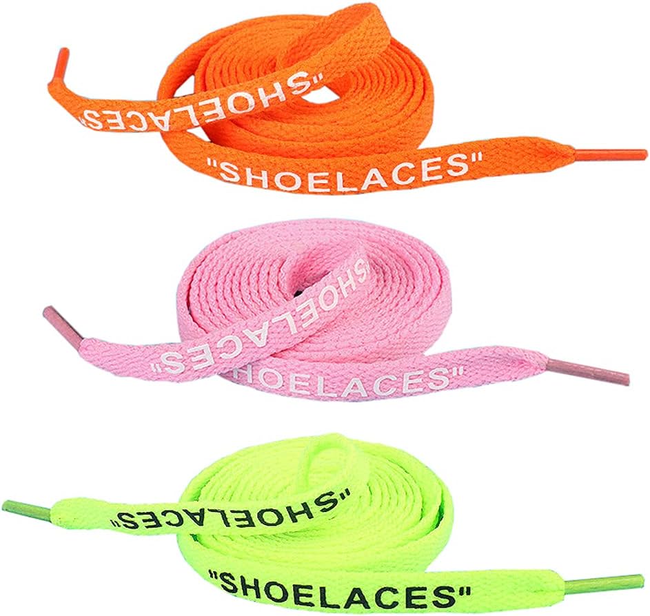 3 Pairs Shoelaces Text Printed Flat Shoelaces Replacement Shoe Laces for Sneakers Shoe Laces Swap – 1.2M – Orange Pink Fluorescent Green